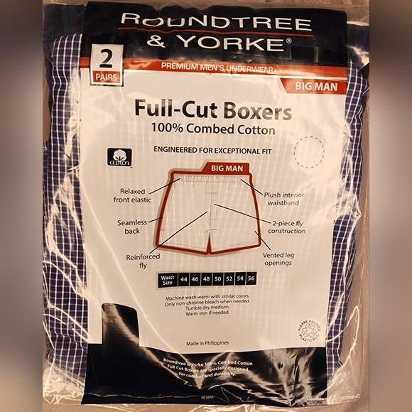 ROUNDTREE & YORKE® BIG MAN, Size 52 PREMIUM MEN'S UNDERWEAR Plaid Boxers 2 Pairs - Picture 2 of 3